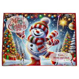 Sacola Para Presentes Grande Homem de Neve de Patinação no Gelo Natal