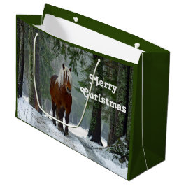 Sacola Para Presentes Grande Horse Forest Snow Watercolor Natal