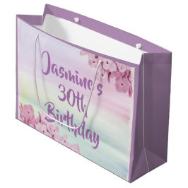 Sacola Para Presentes Grande Hortênsia Aquarela Rosa Pastel Bonito