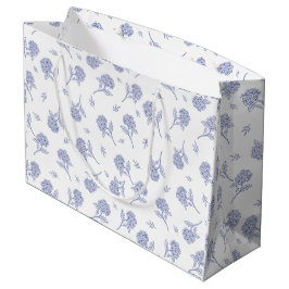Sacola Para Presentes Grande Hortênsia Azul e Branco Padrão Toile Botânico