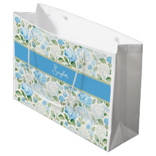 Sacola Para Presentes Grande Hortênsia Azul Nome Floral Aquarela