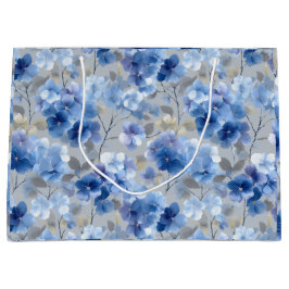 Sacola Para Presentes Grande Hortênsia Azul Suave Padrão Floral Cinza