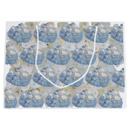 Sacola Para Presentes Grande Hortênsias Elegantes Azuis e Brancas