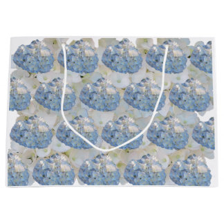 Sacola Para Presentes Grande Hortênsias Elegantes Azuis e Brancas