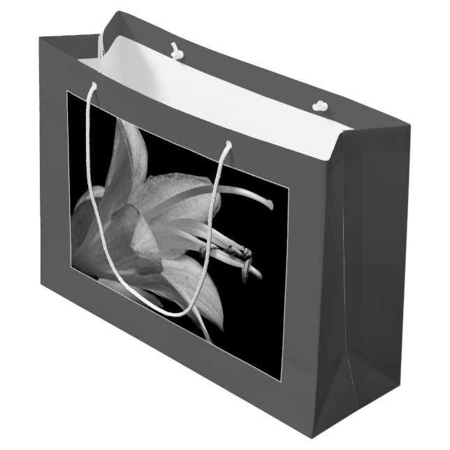 Sacola Para Presentes Grande Hosta Flower Black & White Elegant Classical Flora (Frente inclinada)