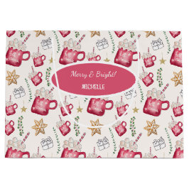 Sacola Para Presentes Grande Hot Cocoa Holiday Party Watercolor Art