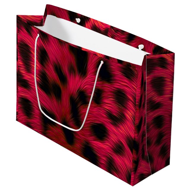 Sacola Para Presentes Grande Hot Pink Leopard Print Faux  (Frente inclinada)
