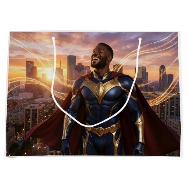 SACOLA PARA PRESENTES GRANDE HOUSTON - SUPER-HERÓI (Frente)
