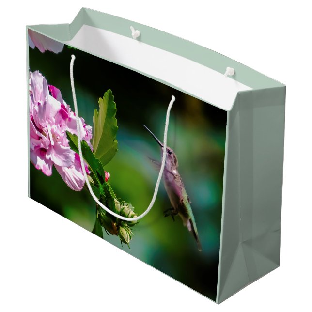 Sacola Para Presentes Grande Hummingbird com garganta de rubi - Fotografia orig (Verso inclinado)