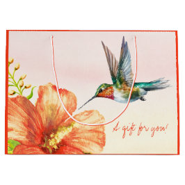 Sacola Para Presentes Grande Hummingbird e Flor de Hibiscus