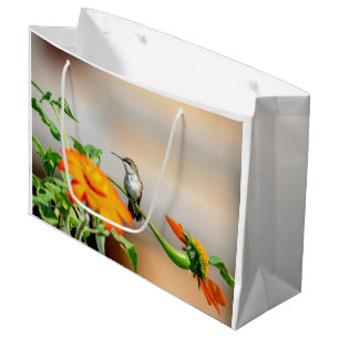 Sacola Para Presentes Grande Hummingbird numa floração