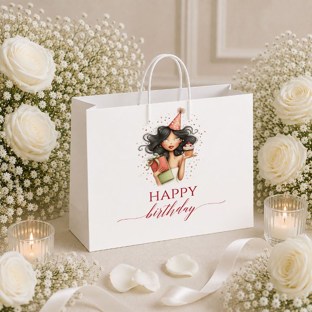 Sacola Para Presentes Grande Humor Excêntrico Mulher Borgonha Script Presente d (Humor Whimsical Woman Burgundy Script Birthday gift bag

)