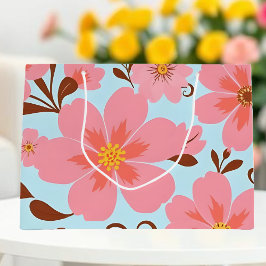 Sacola Para Presentes Grande Humor Floral Cor-de-Rosa - Flores Voltantes Pastel