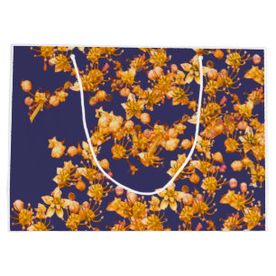 Sacola Para Presentes Grande Hydrangea Laranja e Marinho
