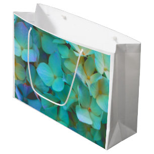 Sacola Para Presentes Grande Hydrangeas Azul Teal