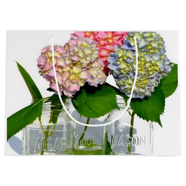 Sacola Para Presentes Grande Hydrangeas e Mason jar (Frente)