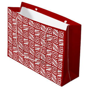 Sacola Para Presentes Grande Ikat Aztec Tribal - Vermelho Escuro e Branco