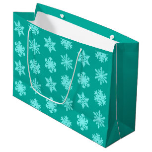 Sacola Para Presentes Grande Ikat Snowflakes - Turquesa e aqua