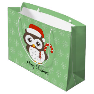 Sacola Para Presentes Grande Illusima Coruja Floco de Neve Floco de Natal Verde