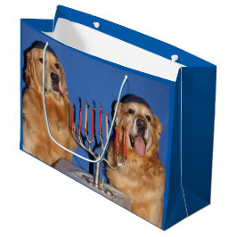 Sacola Para Presentes Grande Iluminação de Hanukkah Menorah do golden retriever