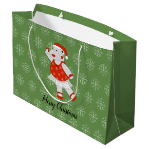 Sacola Para Presentes Grande ilusima Ballerina Hippo Flocos de Neve de Natal