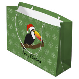 Sacola Para Presentes Grande ilusima Toucan Natal Snowflake Green