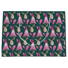 Sacola Para Presentes Grande Ilustração De Aquarela De Inverno Gnomo E Reenas