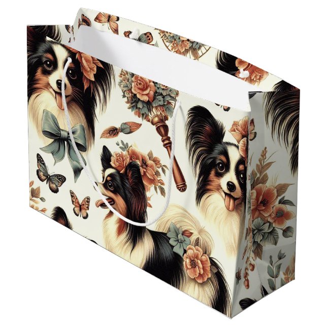 Sacola Para Presentes Grande Ilustração de Cachorro Cachorro Cachorro Papillon (Verso inclinado)
