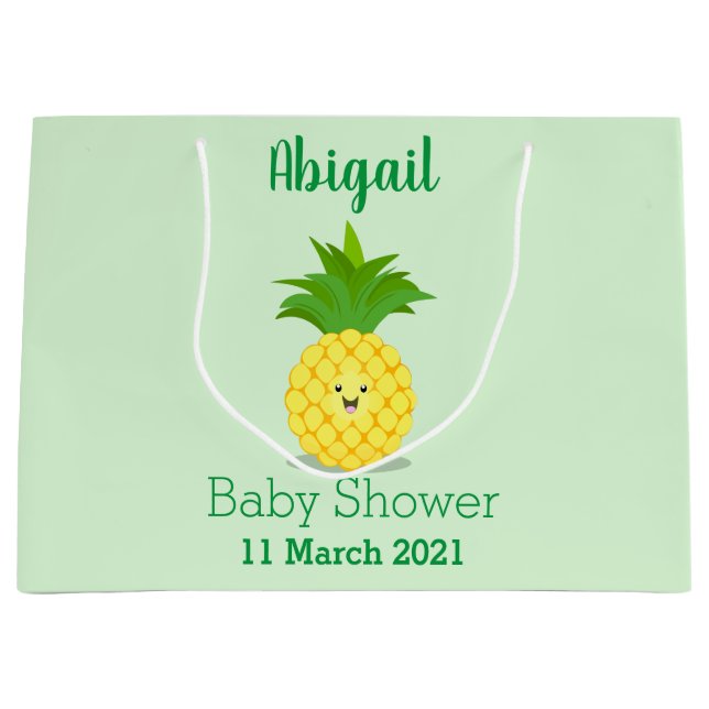 Sacola Para Presentes Grande Ilustração de desenho animado de abacaxi (Frente)