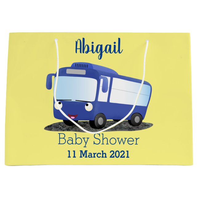 Sacola Para Presentes Grande Ilustração de desenho animado de ônibus moderno az (Frente)