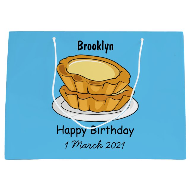 Sacola Para Presentes Grande Ilustração de desenho animado de tarte de ovo (Frente)