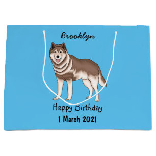 Sacola Para Presentes Grande Ilustração de desenho animado siberiano husky