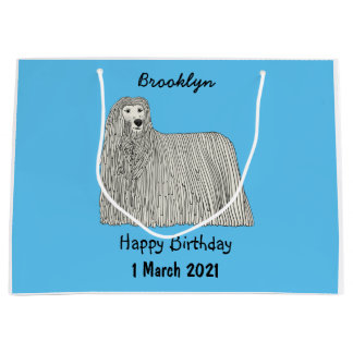 Sacola Para Presentes Grande Ilustração de desenho de cães Komondor