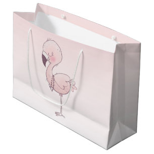 Sacola Para Presentes Grande Ilustração de Flamingo Cor-de-Rosa