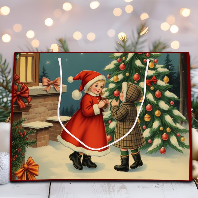 Sacola Para Presentes Grande Ilustração de natais vintages (Criador carregado)