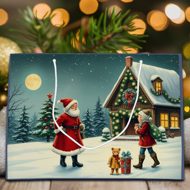 Sacola Para Presentes Grande Ilustração de natais vintages (Criador carregado)