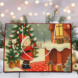 Sacola Para Presentes Grande Ilustração de natais vintages