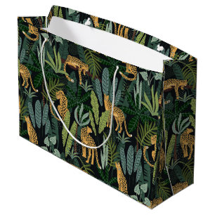 Sacola Para Presentes Grande Ilustração Floresta Selva Leopardo Sem Costura