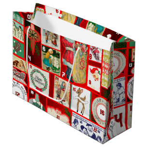 Sacola Para Presentes Grande Ilustração Quadrada do Bloco de Advento de Natal A