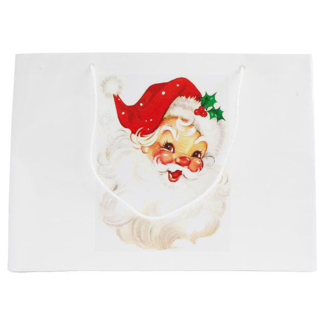 Sacola Para Presentes Grande Ilustração Vintage Santa Claus (Frente)