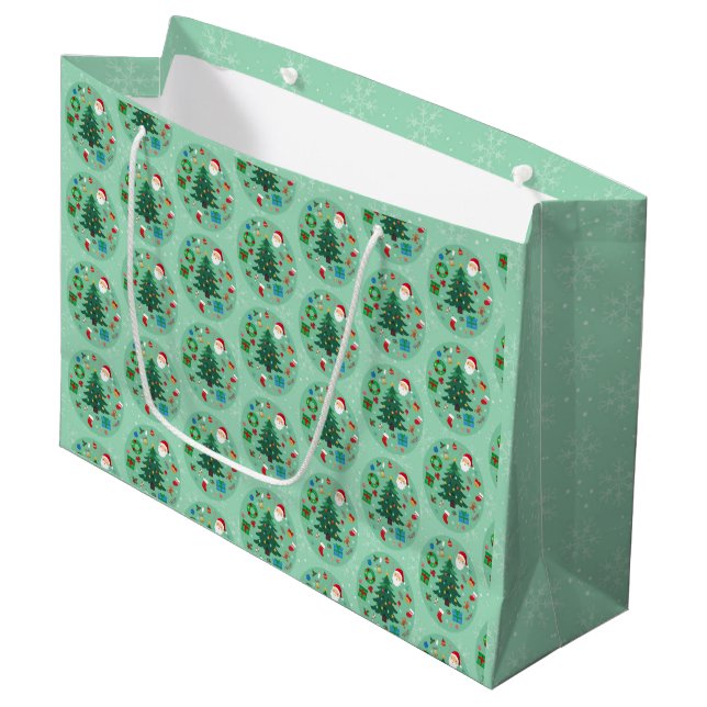 Sacola Para Presentes Grande Ilustrações de Natal Feriado (Frente inclinada)