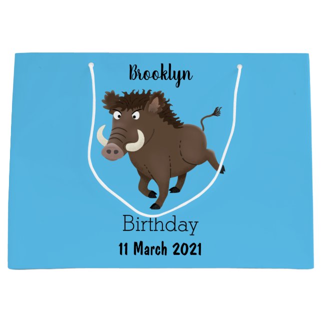 Sacola Para Presentes Grande Imagem engraçada de desenho animado de javalis (Frente)