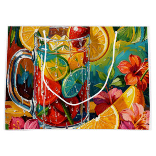 Sacola Para Presentes Grande Impasto de pintura a óleo de coquetel de verão tro