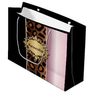 Sacola Para Presentes Grande Impressão animal cor-de-rosa, preto e do leopardo