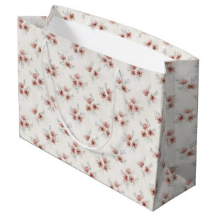 Sacola Para Presentes Grande Impressão Botânica de Flores Silvestres Rosa Cotta