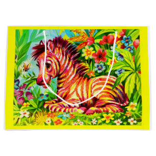 Sacola Para Presentes Grande impressão colorido da zebra dos anos 60