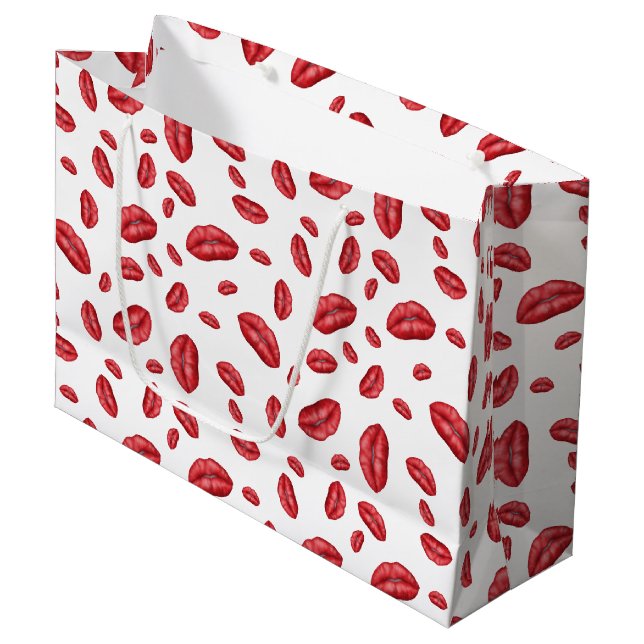 Sacola Para Presentes Grande Impressão de Batom Vermelho  (Frente inclinada)