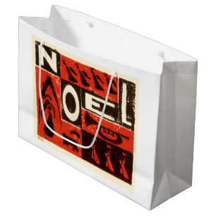 Sacola Para Presentes Grande Impressão de Bloco Vermelho Noel