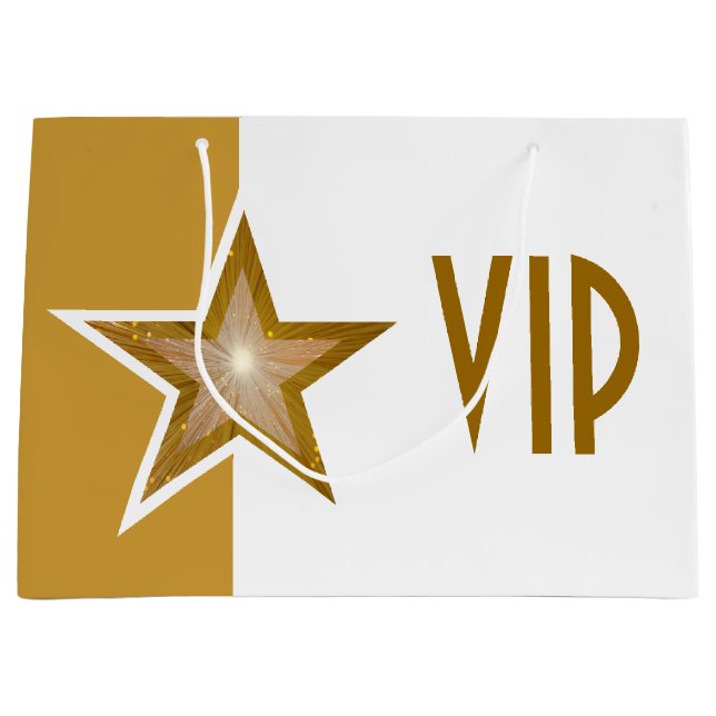 Sacola Para Presentes Grande impressão de estrela Dourada - VIP - branco grande (Frente)