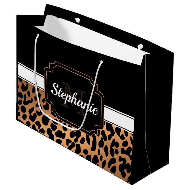 Sacola Para Presentes Grande Impressão de Leopardo Bonito (Frente inclinada)